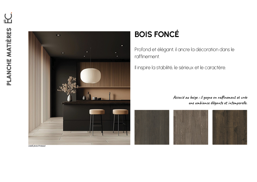 sélection de matière de bois foncé pour une ambiance élégante et raffinée