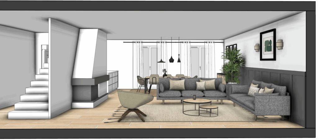 coupe latérale 3D montrant le potentiel de circulation après extension