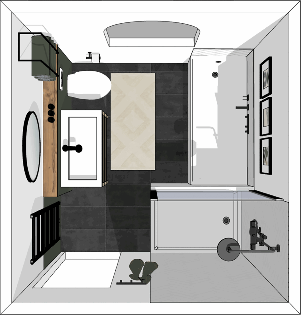 Rénovation salle de bain vue 3d plongeante d