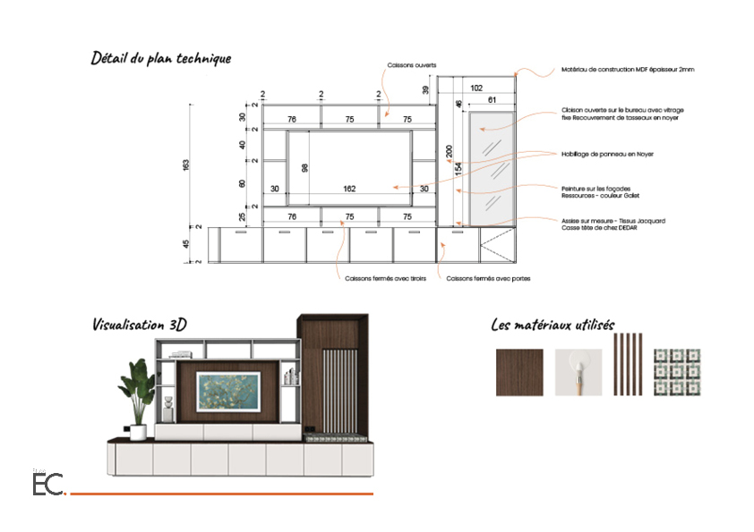 plan technique pour la conception dun meuble sur mesure
